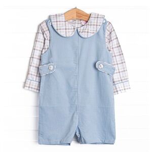 Blue Kids Overalls with Plaid Shirt